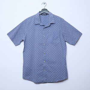 Travis Mathew Not Your Best Short Sleeve Button-Up Shirt Gray Blue M activewear